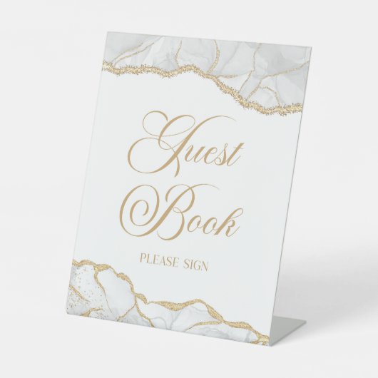 Elegant White Gold Agate Guest Book Sign 台座サイン (正面)