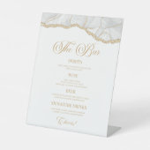 Elegant White Gold Agate Party Bar Menu 台座サイン (正面)