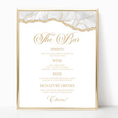 Elegant White Gold Agate Party Bar Menu Sign ポスター