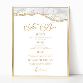Elegant White Gold Agate Party Bar Menu Sign ポスター