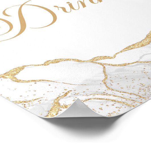 Elegant White Gold Agate Party Drinks Sign ポスター (角)