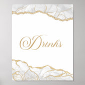 Elegant White Gold Agate Party Drinks Sign ポスター (正面)