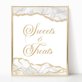 Elegant White Gold Agate Sweets and Treats Sign ポスター