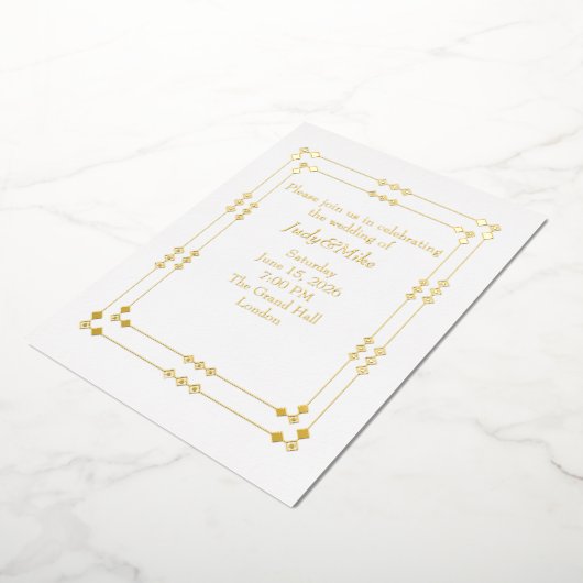 Elegant White & Gold Art Deco Foil Invitation 箔招待状 (回転した状態)