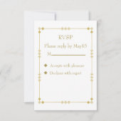 Elegant White & Gold Art Deco RVSP 出欠カード (正面)