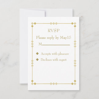 Elegant White & Gold Art Deco RVSP 出欠カード