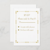 Elegant White & Gold Art Deco RVSP 出欠カード (正面/裏面)