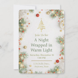 Elegant White & Gold Christmas Party Invitation 招待状