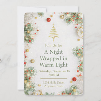 Elegant White & Gold Christmas Party Invitation 招待状
