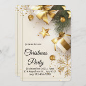 Elegant White & Gold Christmas Party Invitation 招待状 (正面/裏面)