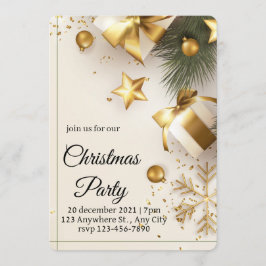 Elegant White & Gold Christmas Party Invitation 招待状