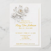 Elegant White & Gold Floral Memorial Invitation  箔招待状 (正面)
