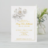 Elegant White & Gold Floral Memorial Invitation  箔招待状 (立ち正面)