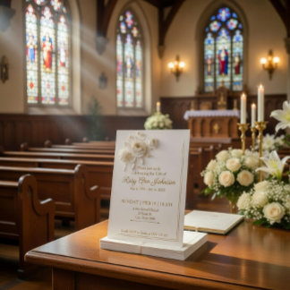 Elegant White & Gold Floral Memorial Invitation  箔招待状