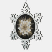 Elegant White & Gold Floral Ornament スノーフレークピューターオーナメント (右)