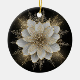 Elegant White & Gold Floral Ornament セラミックオーナメント