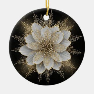 Elegant White & Gold Floral Ornament セラミックオーナメント