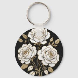 Elegant White & Gold Floral Rose Keychain – Luxury キーホルダー