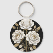 Elegant White & Gold Floral Rose Keychain – Luxury キーホルダー (裏面)