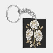 Elegant White & Gold Floral Rose Keychain – Luxury キーホルダー (正面左)