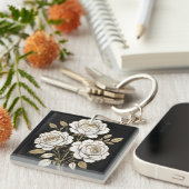 Elegant White & Gold Floral Rose Keychain – Luxury キーホルダー (正面右)
