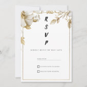 Elegant white gold flowers typography RSVP 招待状 (正面)