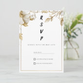 Elegant white gold flowers typography RSVP 招待状 (スタンド正面)
