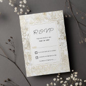Elegant white gold gray marble floral RSVP  招待状