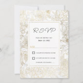 Elegant white gold gray marble floral RSVP  招待状 (正面)