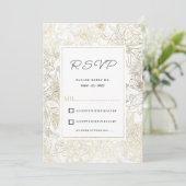 Elegant white gold gray marble floral RSVP  招待状 (スタンド正面)