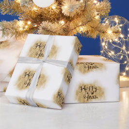Elegant White Gold Happy New Year calligraphy ラッピングペーパー