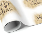 Elegant White Gold Happy New Year calligraphy ラッピングペーパー (ロールコーナー)