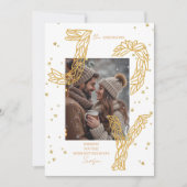 Elegant White & Gold Laurel Joy Photo シーズンカード (正面)