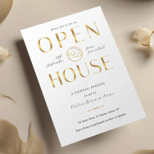 Elegant White & Gold Logo Business Open House