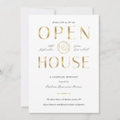 Elegant White & Gold Logo Business Open House 招待状 (正面)