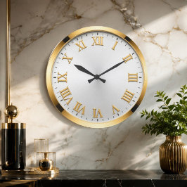 Elegant White & Gold Luxury ラージ壁時計