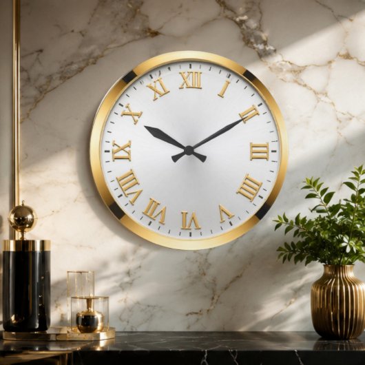  Elegant White & Gold Luxury  ラージ壁時計