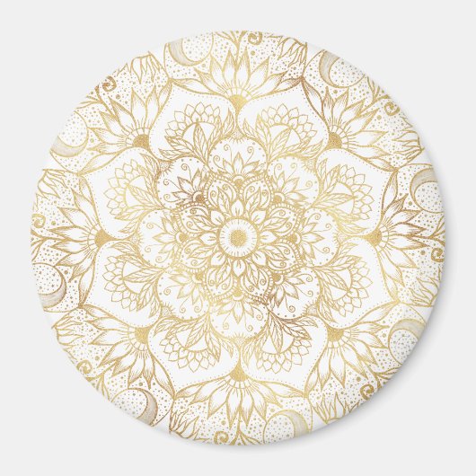 Elegant White Gold Mandala Floral  マグネット (正面)