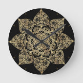 Elegant White Gold Mandala Floral  ラウンド壁時計 (正面)