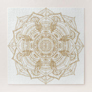 Elegant White & Gold Mandala Hand Drawn Design ジグソーパズル