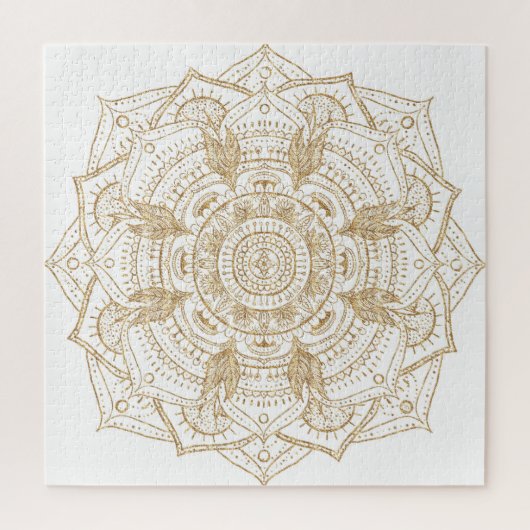 Elegant White & Gold Mandala Hand Drawn Design ジグソーパズル (縦)