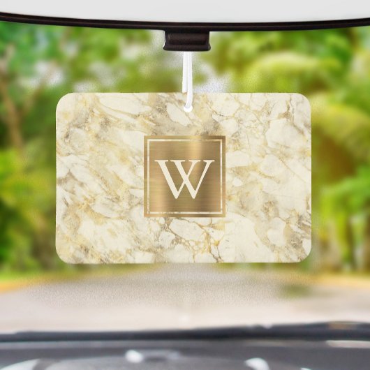 Elegant White Gold Marble Monogram カーエアーフレッシュナー