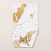 Elegant White Gold Marble Monogram Customizable バスタオルセット (ハンドタオル)
