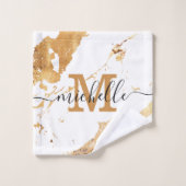 Elegant White Gold Marble Monogram Customizable バスタオルセット (ウォッシュタオル)