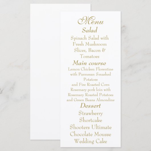 Elegant White & Gold Menu card メニュー (正面/裏面)