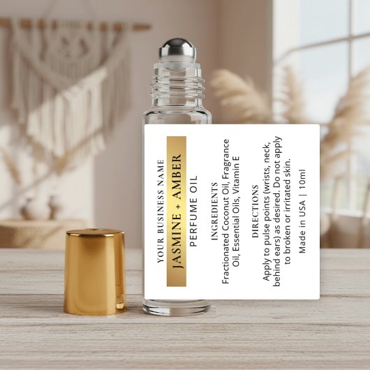 Elegant White & Gold Perfume Roller Bottle Labels シール