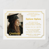 Elegant White & Gold Photo Graduation Party  箔招待状 (正面)