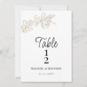 Elegant white gold simple floral Table Number 招待状 (正面)