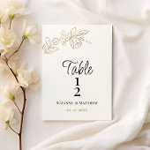Elegant white gold simple floral Table Number 招待状