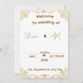 Elegant White & Gold Wedding Invitation 招待状